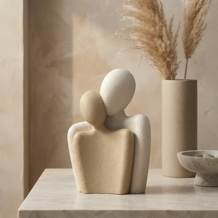 AMURO, minimalistische Liebespaar-Skulptur in Beige