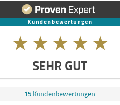 ProvenExpert Siegel: sehr gut, 15 Kundenbewertungen