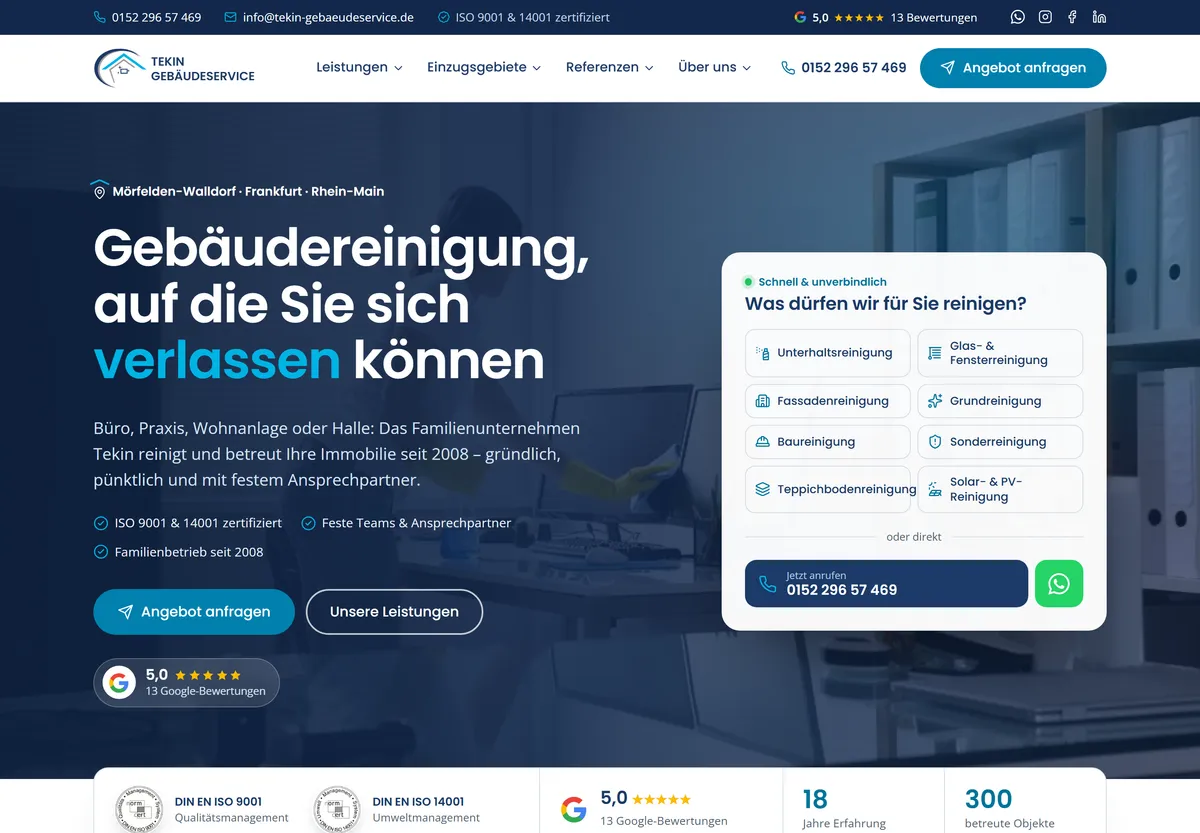 Startseite von Tekin Gebäudeservice nach dem Relaunch