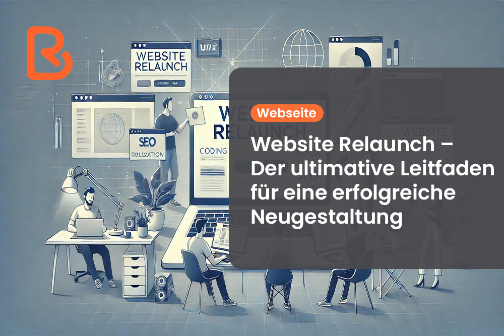 Website Relaunch – Illustration eines Teams, das an der Neugestaltung einer Website arbeitet
